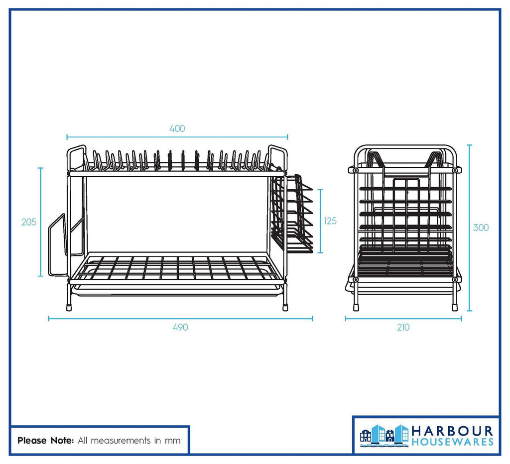 Metal 2-Tier Dish Drainer Rack with Drip Tray - Black