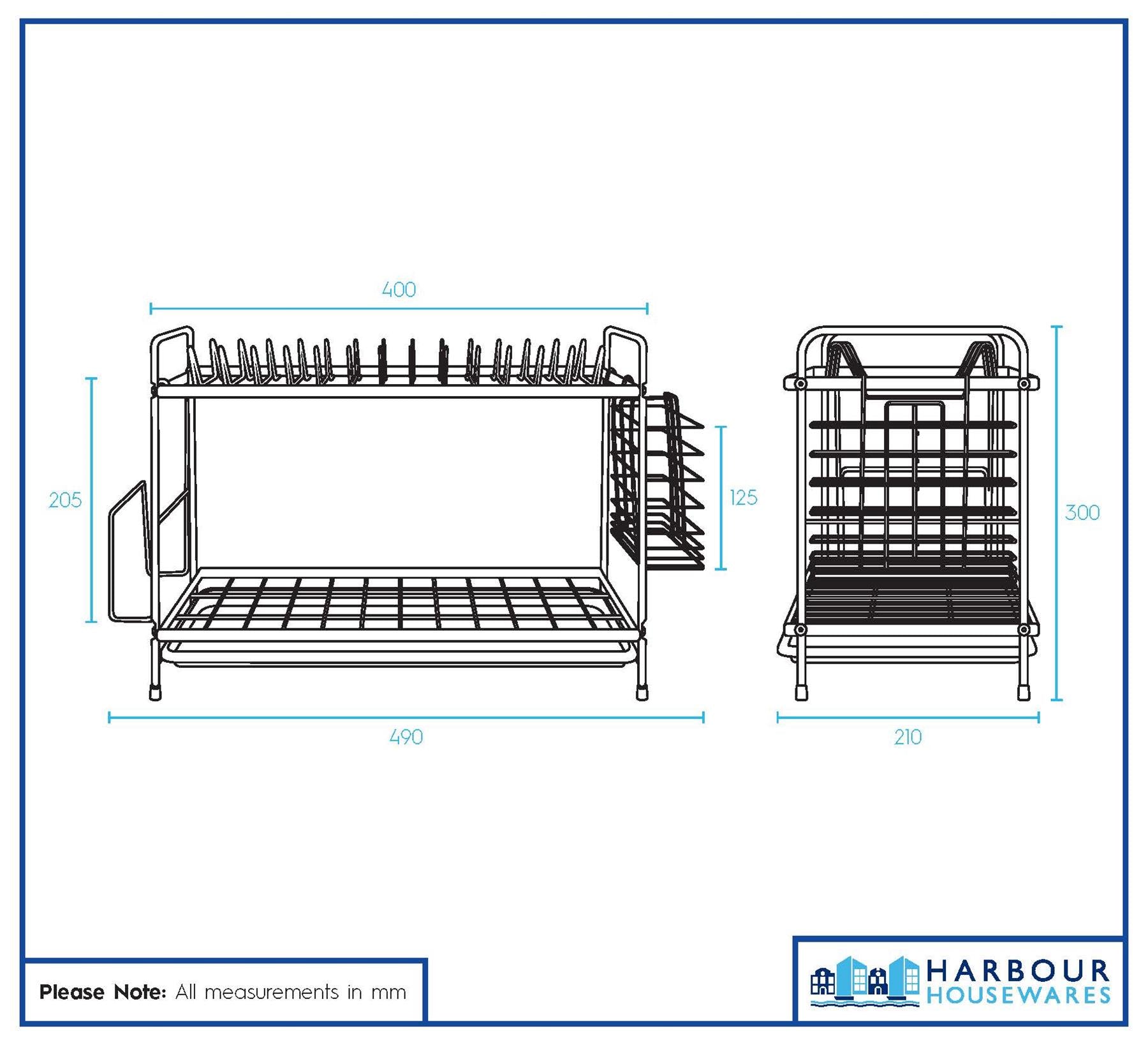 Metal 2-Tier Dish Drainer Rack with Drip Tray - Black