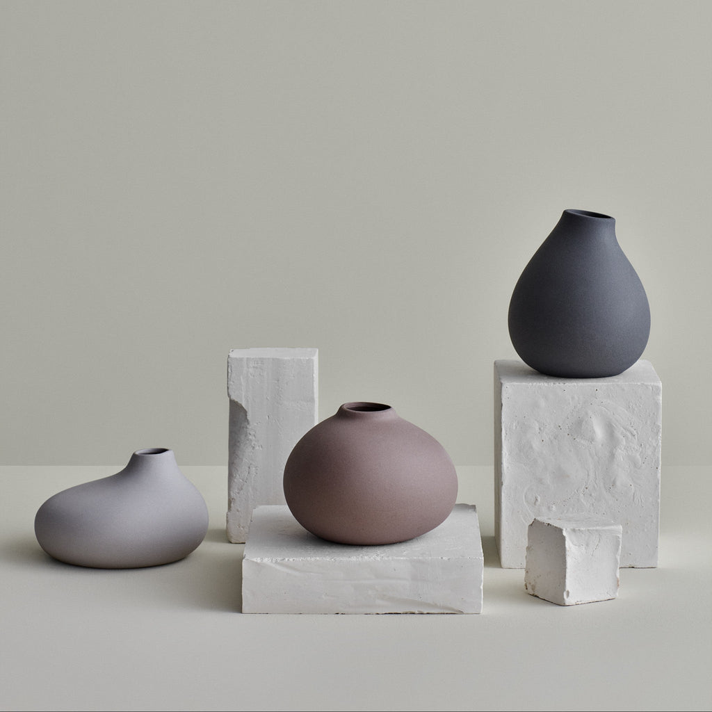Nona Vase Set | Pewter, Micro Chip & Bark | 3 Piece