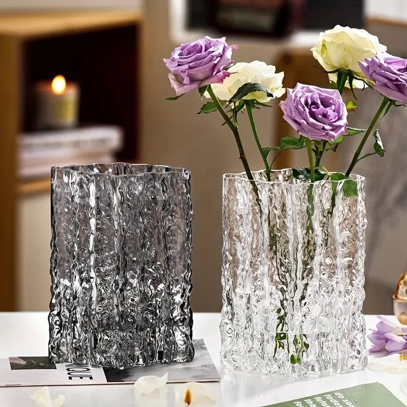 Arctic Ice Textured Glass Vase