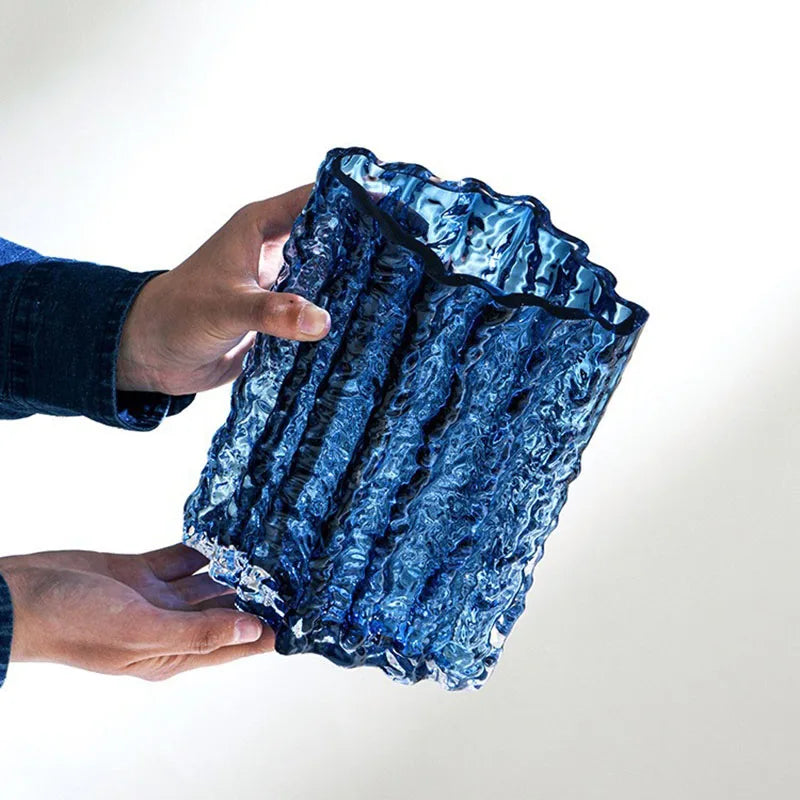 Arctic Ice Textured Glass Vase
