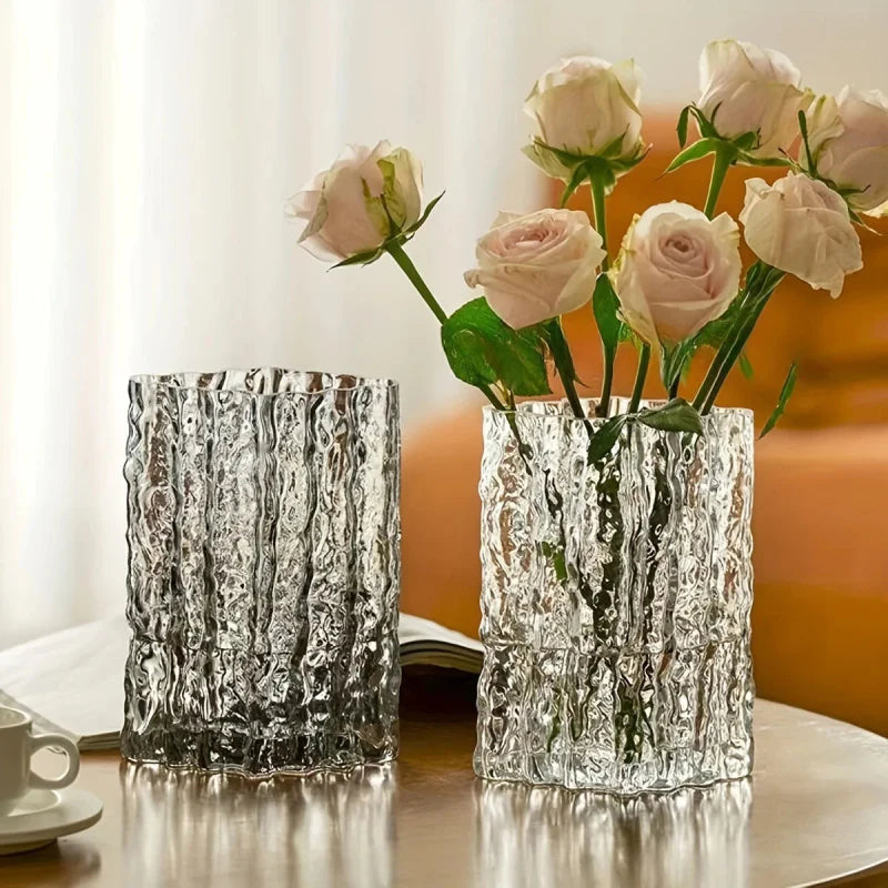 Arctic Ice Textured Glass Vase