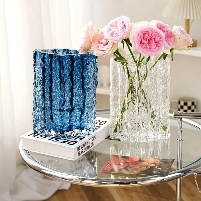 Arctic Ice Textured Glass Vase