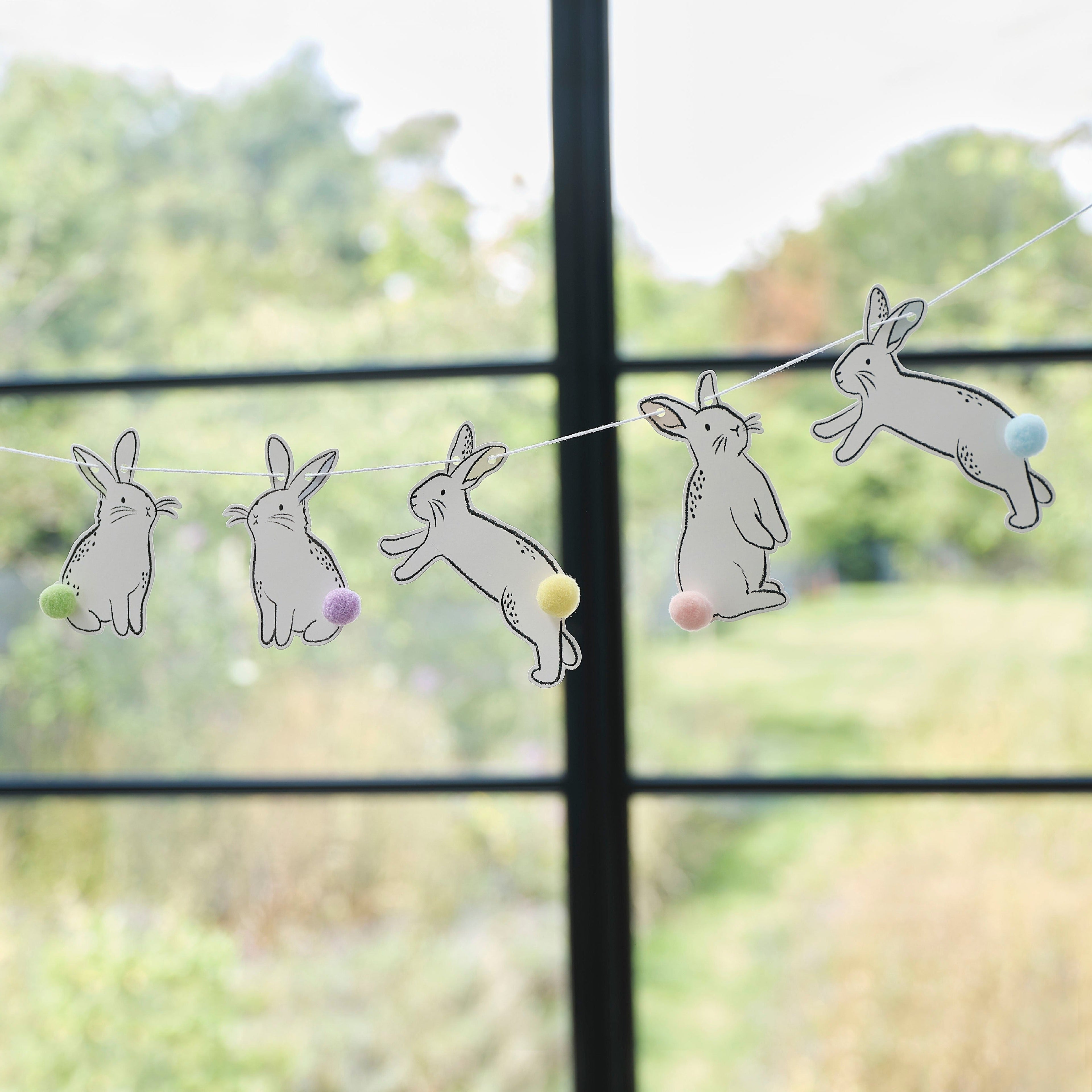 Easter Bunny Bunting with Pom Pom Tails
