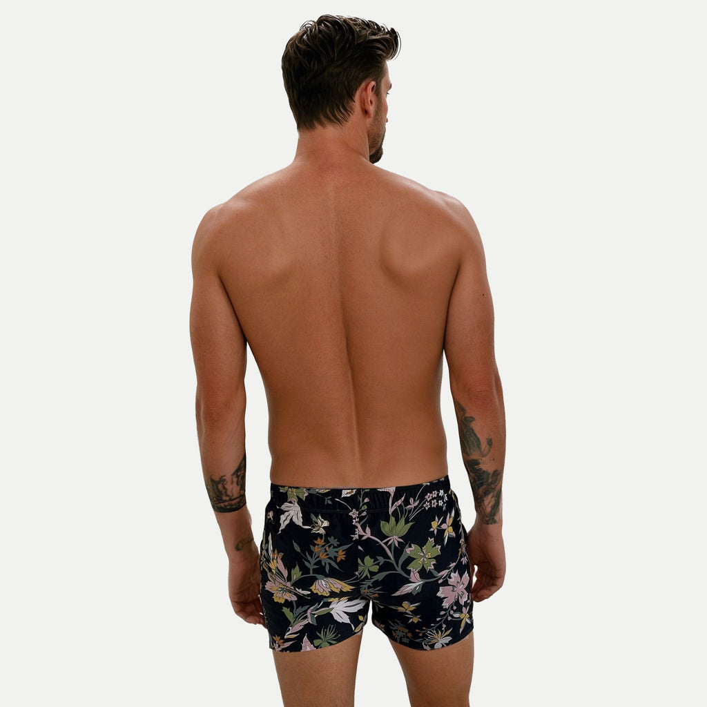 Mod Swim Shorts - Romantic Black Floral - Shorter Length