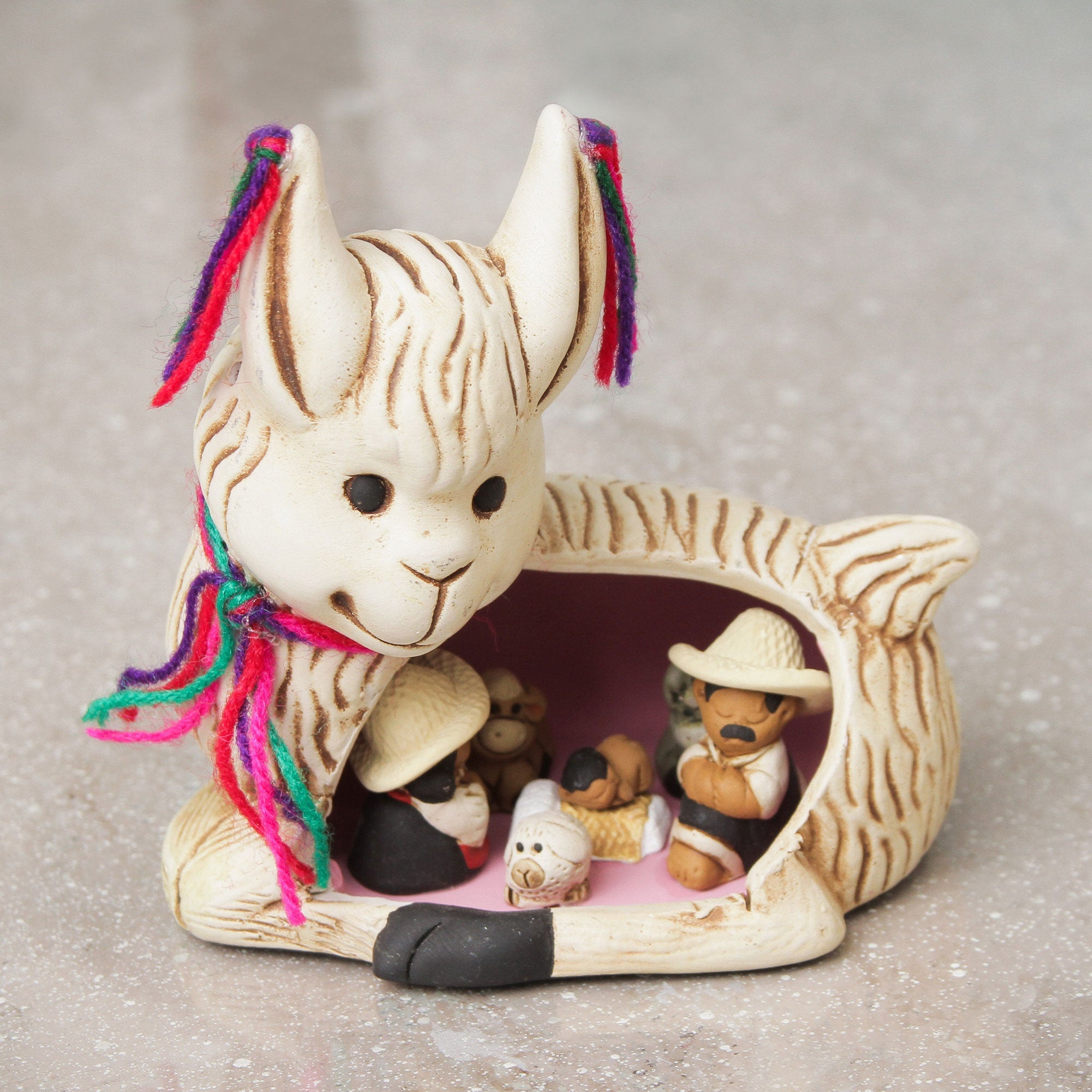 Hand-Painted Llama-Themed Ceramic Nativity Scene from Peru - Llama Love