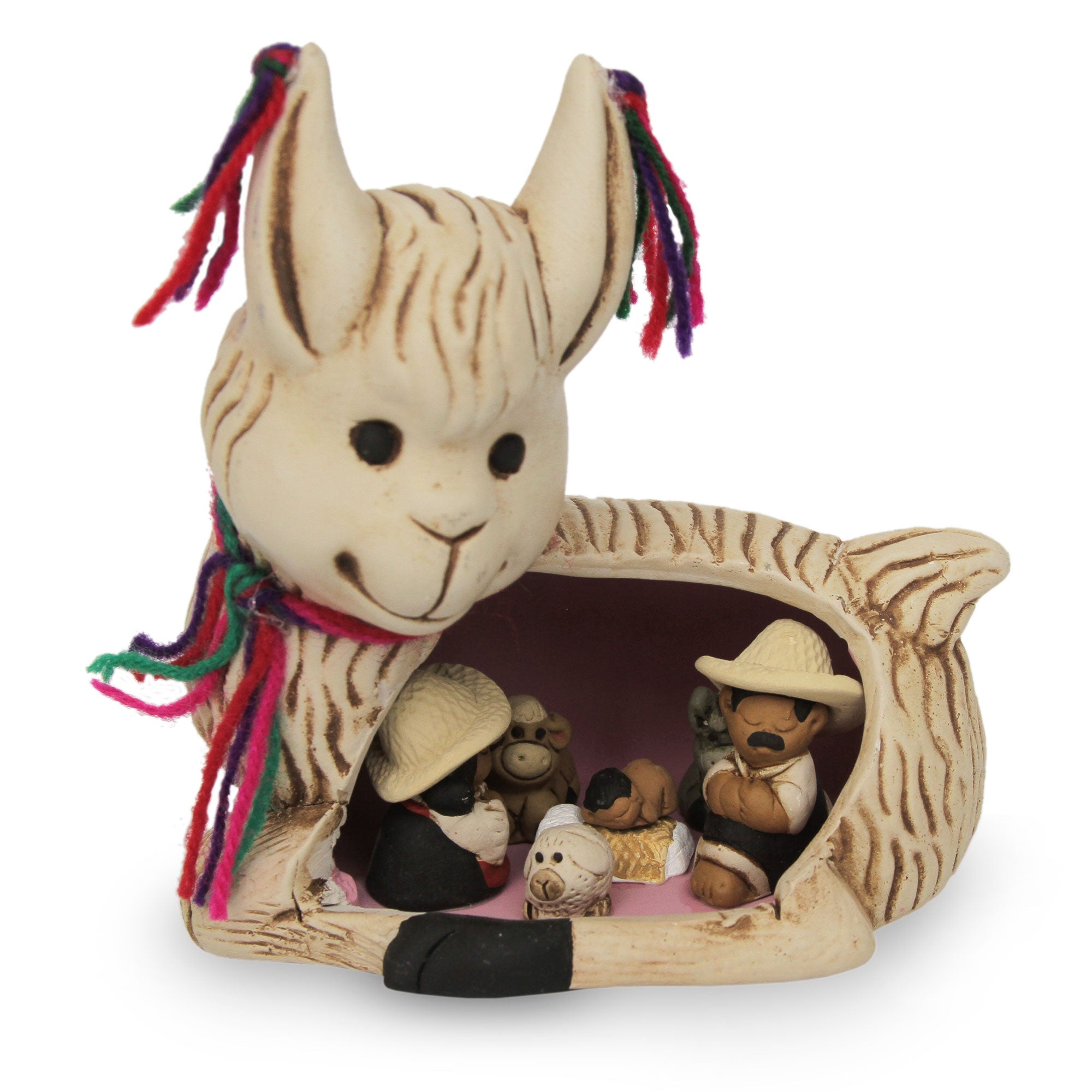 Hand-Painted Llama-Themed Ceramic Nativity Scene from Peru - Llama Love