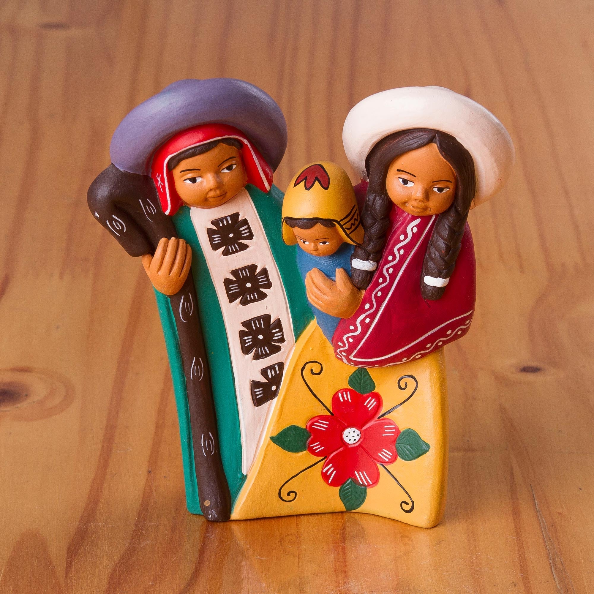 Hand-Painted Ceramic Andean Decorative Accent from Peru - Sweet Family