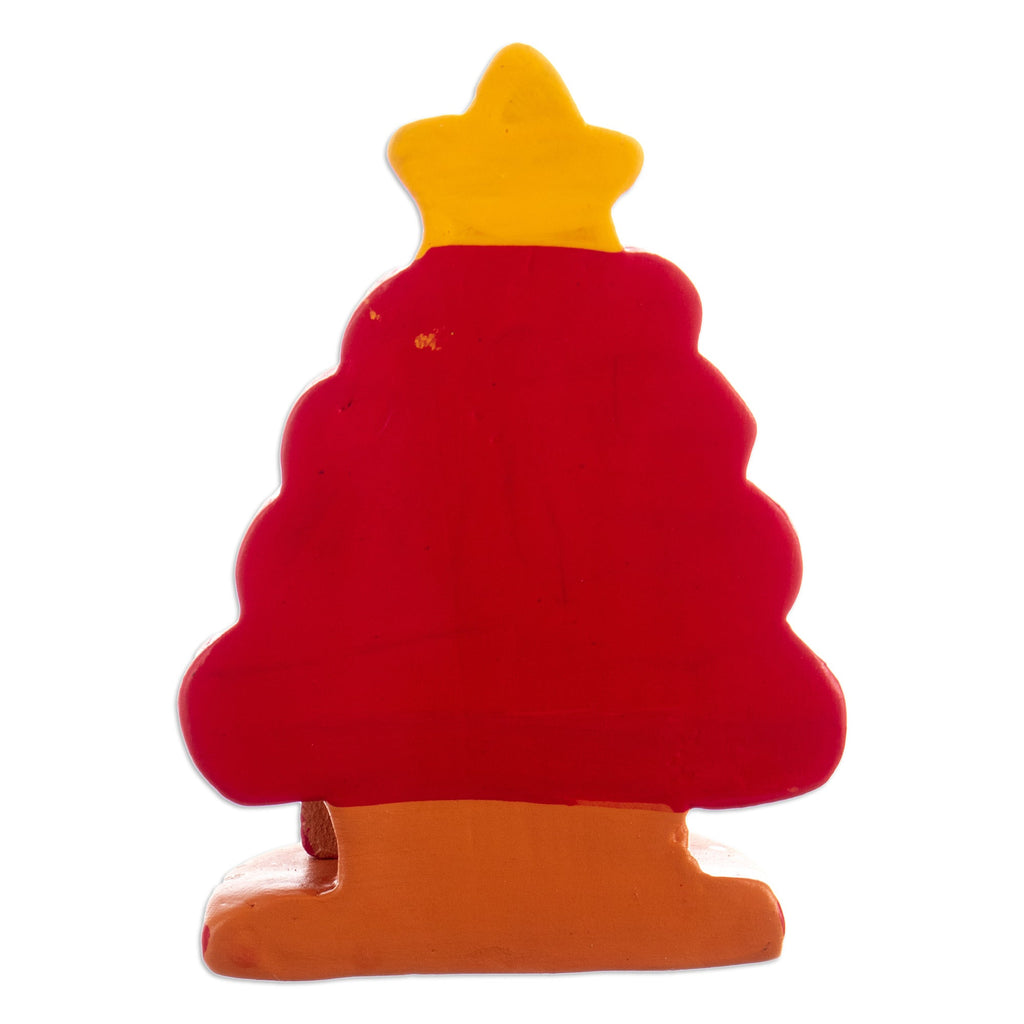 Hand-Painted Tree-Shaped Ceramic Nativity Scene in Red - Miracle Beneath the Tree