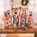 Hand-Painted Folk Art-Themed 8-Piece Pinewood Nativity Scene - The Promised Arrival